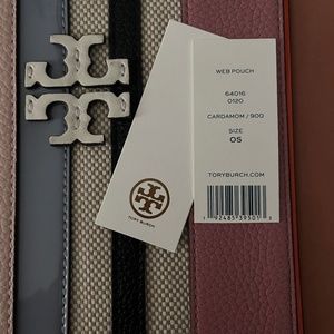 ***NEW*** TORY BURCH WEB STRIPE LEATHER PATCHWORK CLUTCH POUCH